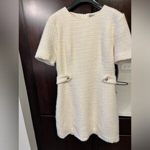 Knee length white tweed dress with belt-Size M
